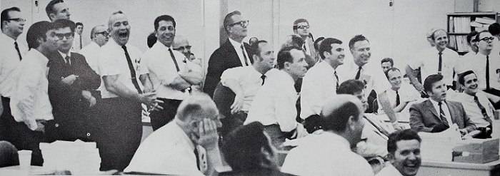 Grumman employees watching Apollo 11 landing