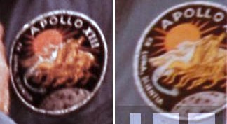 Close-up images of patches worn by the crew