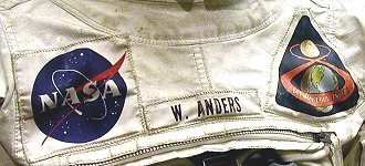 Beta cloth name tag on displayed Apollo space suit