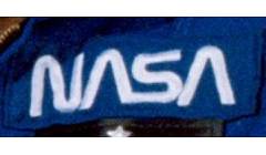 White on blue NASA worm logotype patch